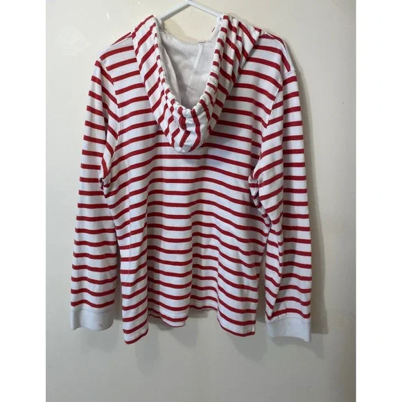 The Black Dog Red White Stripe Hoodie Pullover Cotton Nautical Casual Unise - Picture 3 of 12